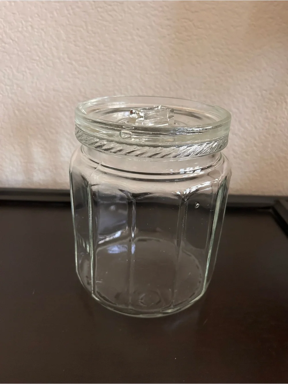 Antique 1915 Glass Tobacco Cigar Humidor Jar w/ Ashtray Lid, 12-Sided Paneled